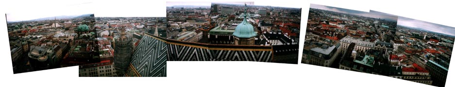Панорама Вены с крыши собора святого Стефана. ВНИМАНИЕ: размер файла - 517 килобайт! Но посмотреть всё равно стоит. Хотя фотографии склеены кое-как - они не очень удачные оказались.